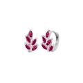 Boucles d'oreilles feuille en argent S925 avec pierres roses de taille marquise - Zircon Rose Rouge (Plaqué Platine)