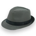 Macro detail of the woven black and white houndstooth fabric and black satin hat band - Light Gray