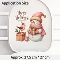 Pink snowman Christmas toilet sticker with Happy Holidays text and bird detail, 27.5x27cm - Pink Christmas 06