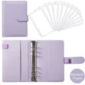 A6 Macaron purple leather budget binder with 10 zipper pockets and card slots - Macaron Purple Set