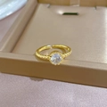 Minimalist gold plated adjustable open ring with sparkling round solitaire zircon stone - Adjustable Open / Real Gold Plated Gold