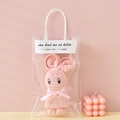 Pink coral fleece towel folded into a bunny shape in transparent gift bag packaging - Light Pink + OPP Handbag