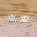 Punk style silver stainless steel skull and crossbones stud earrings for Halloween fashion - Crossbones Skull / Steel