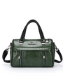Deep green soft leather handbag with kangaroo logo and decorative black zippers - Green