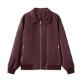 Women's burgundy pleated zip-up jacket with textured vertical pleats and ribbed trim - S / Rouge Red