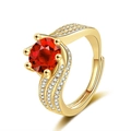 Adjustable golden ring featuring a vibrant round red gemstone with side-set micro zircons - Golden Red Diamond [3 Carats] Ljz-138 / Adjustable Open