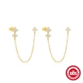 Orecchino a catena doppia in argento S925 dorato con dettaglio di fiori in zircone - Orecchini a Catena Cluster Zirconia Petalo (Oro #2) / Argento 925 / Oro