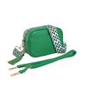 Green litchi texture crossbody camera bag with patterned webbing strap and tassel - Green