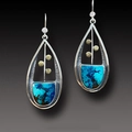 Böhmische Vintage-Ohrhänger mit blauem Türkis in silber-goldener Wassertropfenform - Stil A