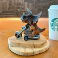 Miniature triceratops dinosaur figurine riding a silver pull-back motorcycle toy for kids - Inertia Dinosaur Motorcycle-Yellow Triceratops / Yellow