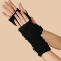 Guanti punk in maglia nera senza dita con fori strappati e bordi sfilacciati - Grigio stesso stile Nero