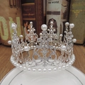 Silver bridal tiara for babies with sparkling rhinestones and white pearls on a plate - Iron Sheet Round Silver 014