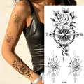 Sketch rose tattoo sticker with compass and crown design on upper arm model BK-081 - BK-081 / 96*190mm