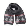 Détail du tricot de l'écharpe grise Fair Isle avec des motifs d'hiver rouges - Foulard / Gris foncé