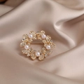 Elegant gold butterfly wreath brooch with sparkling rhinestones and white pearls - 493 Wreath