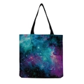 Dettaglio della stampa nebulosa cosmica su una borsa tote in tela robusta con manici - Stile Universo Stellato (hm3601)