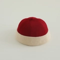 Kids knitted miki hat with classic red and cream white color block and ribbed texture - 50-52cm (2-4 Years) / Plain Patchwork / Burgundy