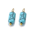Vintage cylinder turquoise stone pendant with black veins and gold metal ring attachment - Turquoise