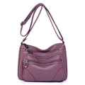 Borsa a tracolla in morbida pelle viola scuro con zip multiple e tracolla regolabile - Stile 2 / Viola
