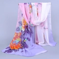 Lightweight chiffon scarf featuring vibrant purple and pink peony floral prints for women - Pink Purple (Gradient Floral)