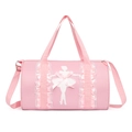 Pink ballet dance bag for girls with ballerina silhouette and ribbon bow decoration - Pink (Short Lace Dancer)