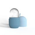 Blue silicone facial ice roller massager with textured finish and semi-circular ice mold - Striped Style - Blue