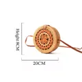 Borsa a tracolla rotonda Bali in rattan fatta a mano beige con cinturino marrone - Borsa con nodo cinese in pizzo 20*8cm