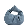 Blue denim dumpling bag with knot handle design and classic washed texture - Blue Denim