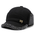 Gorra de béisbol de invierno en lana negra con orejeras grises y el logo NY - Talla única / Negro Con Pelo Gris