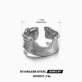 Bague réglable en acier inoxydable argenté avec texture martelée ondulée pour femme - Bague Irrégulière / Couleur Acier