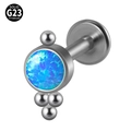 Silver G23 titanium labret stud with blue opal and three small metallic beads - G23 Titanium 1.2*6mm / Style 5-Dark Blue Opal (OP05)