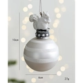 Kerst glazen kerstbal met eekhoorn en mat zilveren strepen, 10cm vakantie decor - Witte Eekhoorn Bal