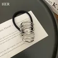 Minimalist punk style silver spiral alloy hair tie with black high elasticity band - 5# Silver Twisted Lines