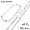 Conjunto de cadena de nariz de cerdo de acero inoxidable con pulsera y collar de plata - Pulsera / Color Acero