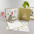 Luxury 3D pop-up birthday card with a golden three-tier cake and matching envelope - Gold Cake