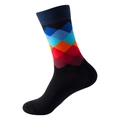 Men's cotton crew sock in black with vibrant argyle patterns and ribbed cuffs - No. 158 Black Red Argyle