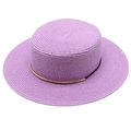 Dettaglio cappello di paglia lavanda a tesa piatta con elegante nastro metallico oro - M (56-58cm) / Viola Taro