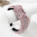 Eleganter rosa Tweed-Haarknoten-Reif mit bunten gewebten Details und breiter Textur - Rosa