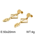 Elegantes pendientes colgantes dorados geométricos con marco cuadrado y hoja 50x20mm - Dorado (KE88441-KFC)
