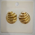 Vintage 18K gold plated stainless steel round earrings with unique wavy texture - Oval Horizontal Stripe / 18K Gold