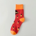 Red and orange Thanksgiving crew socks featuring turkey patterns and holiday greetings - 07 Thanksgiving-Red Turkey Feather