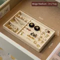 Beige velvet jewelry organizer tray with 4 compartments for earrings and rings storage - Semi-Sponge / Beige