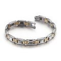 Magnetische armband van titaniumstaal met gouden accenten en schitterende zirkonia - Tweekleurige Dual Color Stijl (KB98895-K)
