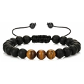 Handgemachtes matt schwarzes Perlenarmband-Set mit Tigerauge und Flechtkordel - Mattstein + Tigerauge