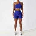 Ensemble de yoga bleu roi à une épaule avec haut ajouré et short de sport à poches - 10/M / Short à Une Épaule Bleu Klein