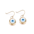 Golden hook earrings featuring creative evil eye pendants with blue pupil on white background - Gold (KE85786-K)
