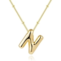 18K gold-plated stainless steel puffy 3D balloon initial letter N bubble necklace - Letter N - Gold