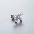Silver bowknot stud earrings with transparent pear-cut and rectangular cubic zirconia - Butterfly Bow Style-Clear Zirconia (A79-1#)