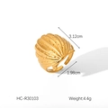 Macro shot of gold seashell open ring detailing shell texture and dimensions 3.12cm - Shell Shape Style (HC-R30103)