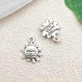 Silver sun pendant charm with smiling face and made with a smile engraving for DIY jewelry - Sun with Smile / 13x16.6mm